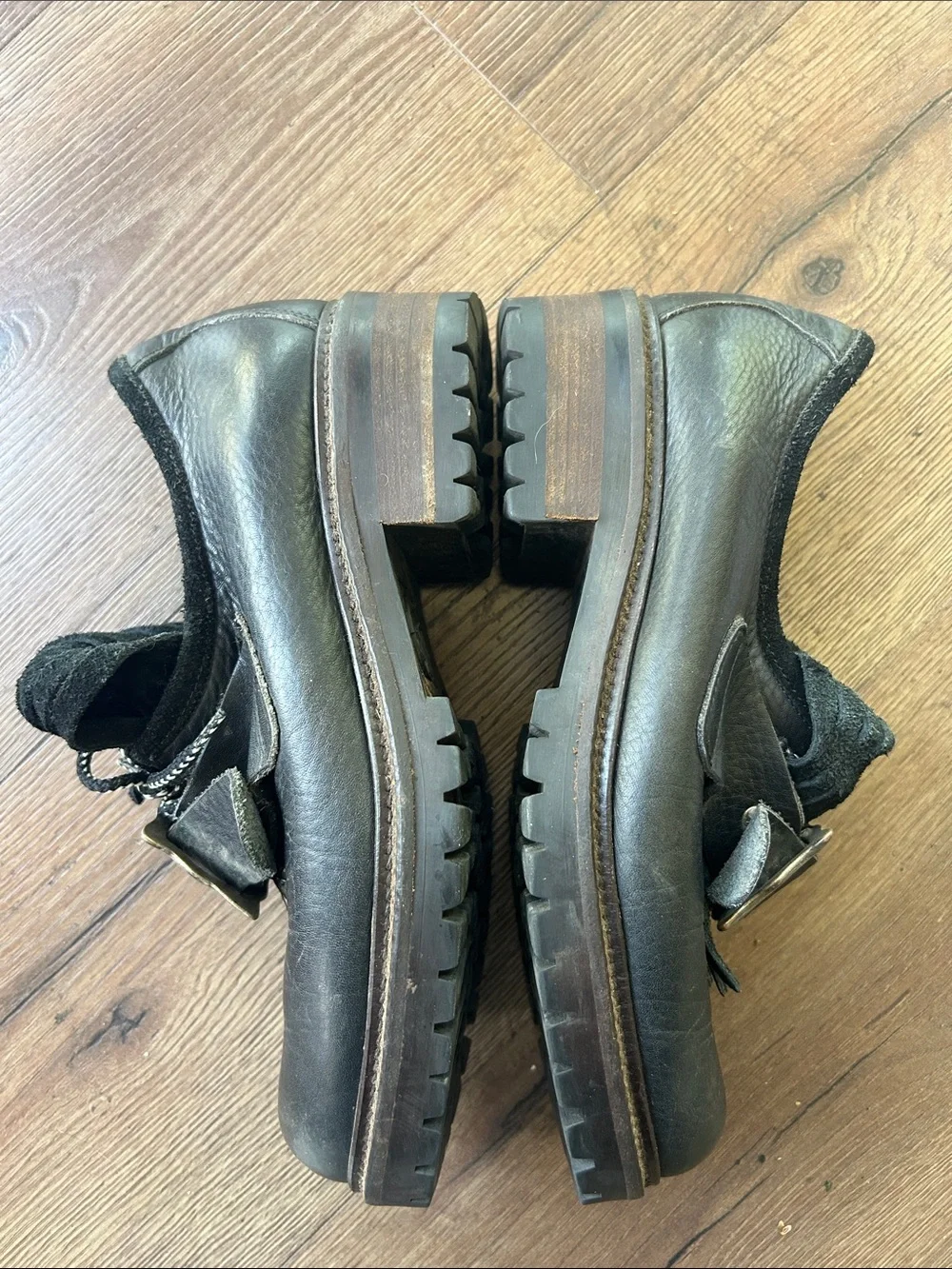 Alp Traum Vintage Black Leather Kiltie Loafers with Decorative Buckle !! Size 8